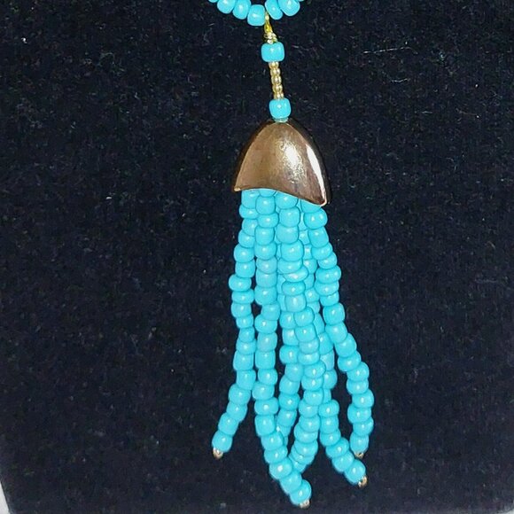 30" Necklace of Cloisonne and glass beads with 3" tassel with clasp - Picture 2 of 2